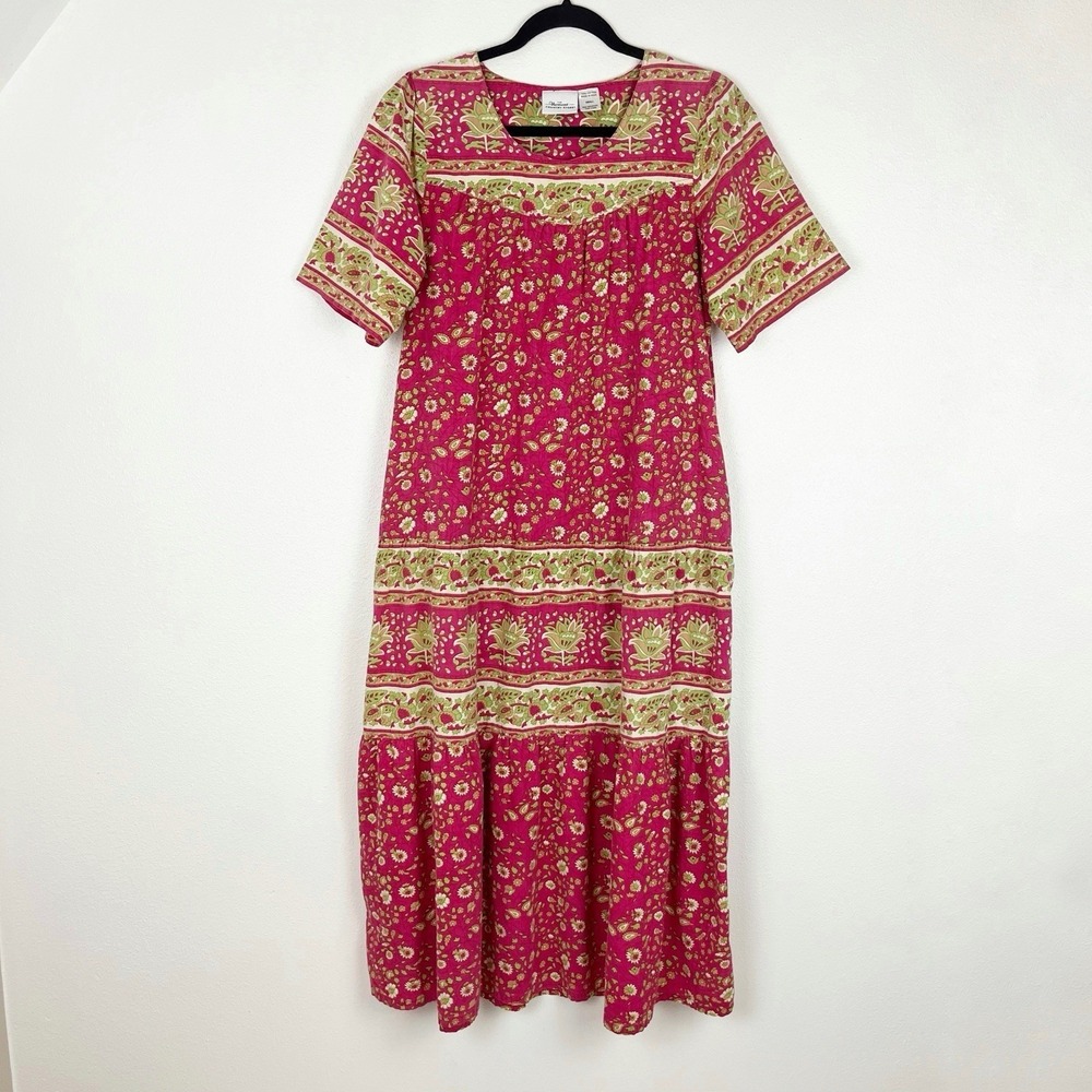 Vermont Country Store Dress S Pink Yellow Cotton Floral Muumuu Dress Housedress - Picture 2 of 10